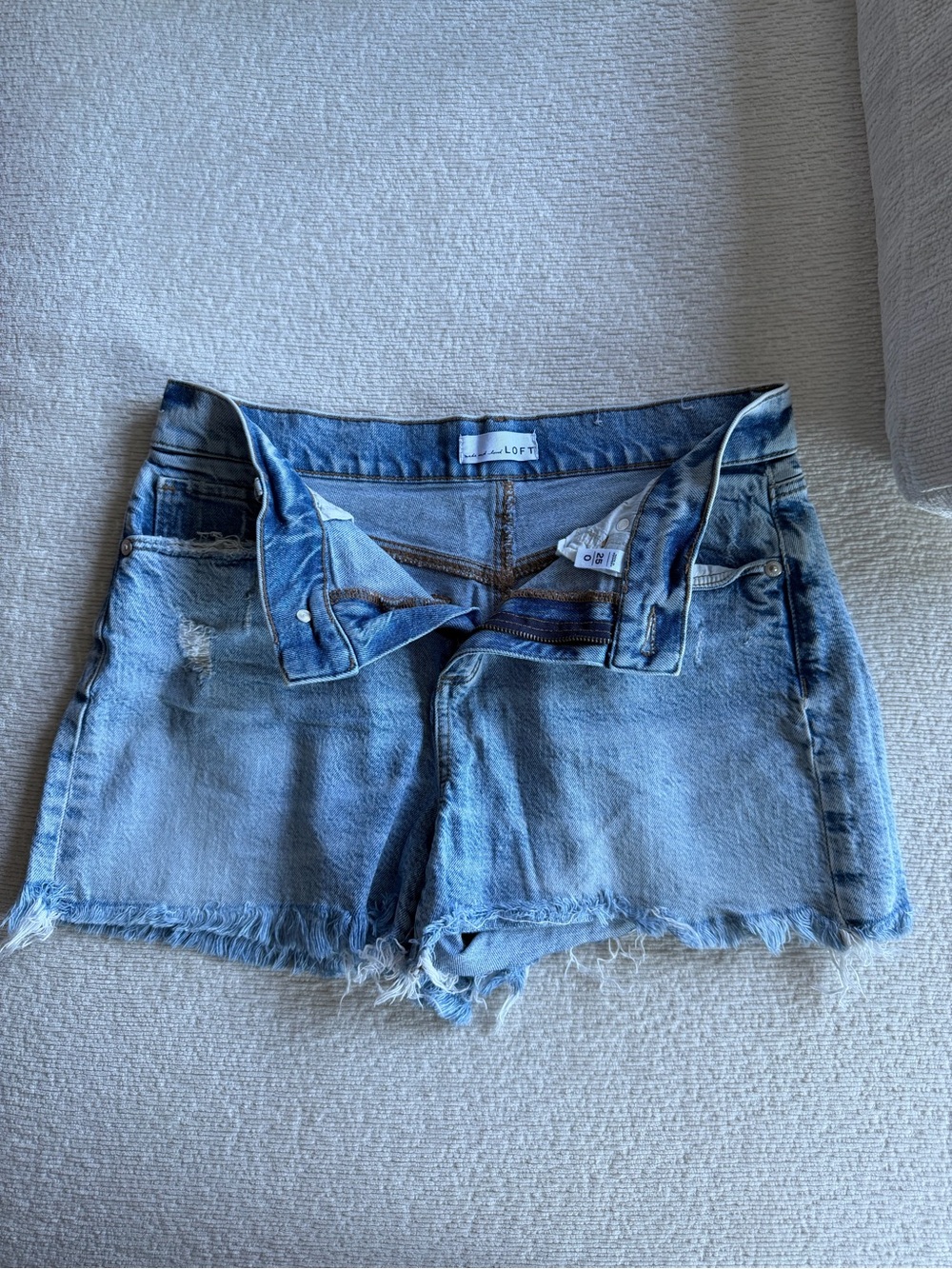 LOFT Medium Wash Frayed Hem Denim Shorts - Blue